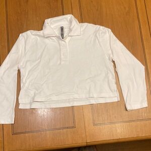 Women’s Vuori White  Long-Sleeve Cropped Rugby Polo - Size S, NWT